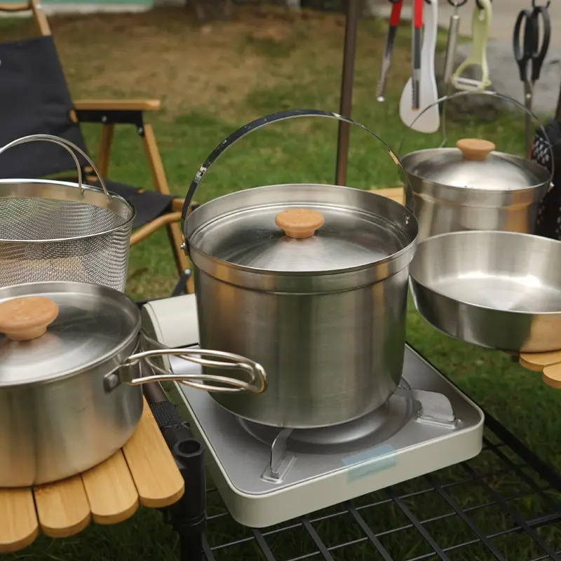 304 Stainless Steel Portable Outdoor Pot Set of  Kitchenware Camping Cooking Set Picnic  for 3 5 Person