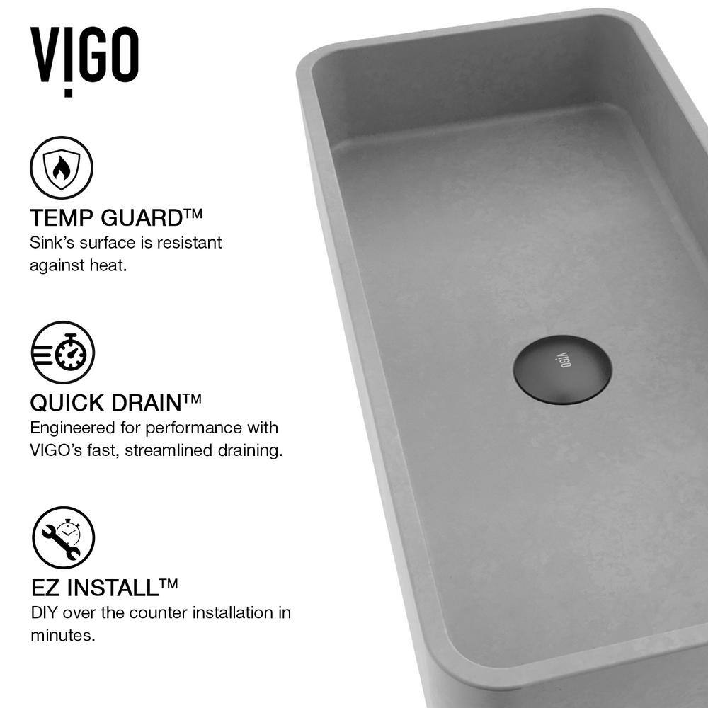 VIGO Palazzo Gothic Gray Concreto Stone 24 in. L x 11 in. W x 5 in. H Rectangular Vessel Bathroom Sink VG04060