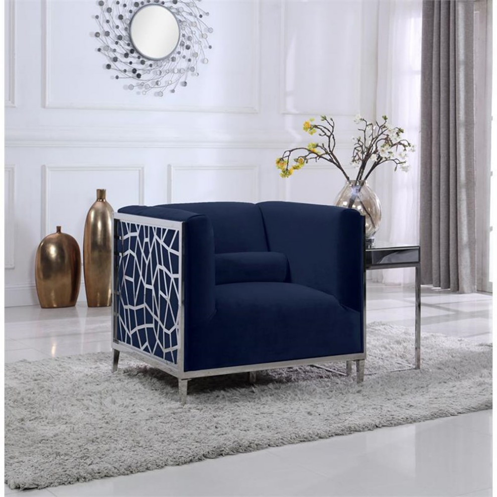 Pemberly Row Modern / Contemporary Velvet Accent Chair in Navy and Chrome   Contemporary   Armchairs And Accent Chairs   by Homesquare  Houzz