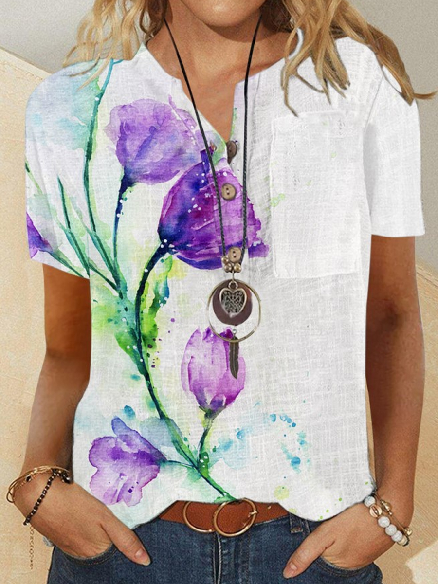 Casual Printed V-Neck Short Sleeve Shirt