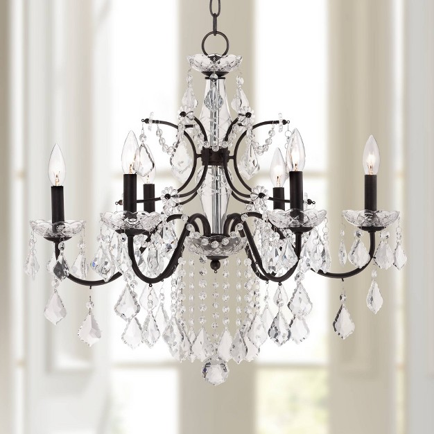 Wide French Scroll Arm Clear Crystal 6 light Fixture For Dining Room Home Foyer Kitchen Island