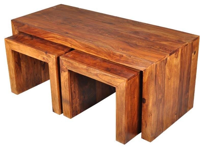 Santa Fe 3 Sided Coffee  ampAccent Tables 3pc Set   Rustic   Coffee Table Sets   by Sierra Living Concepts Inc  Houzz