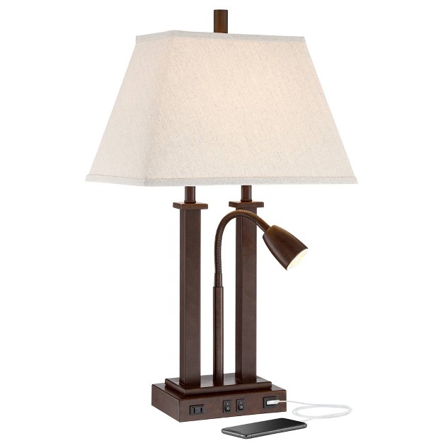 High Bronze With Usb And Ac Power Outlet In Base Led Reading Light Oatmeal Shade For Office Desk