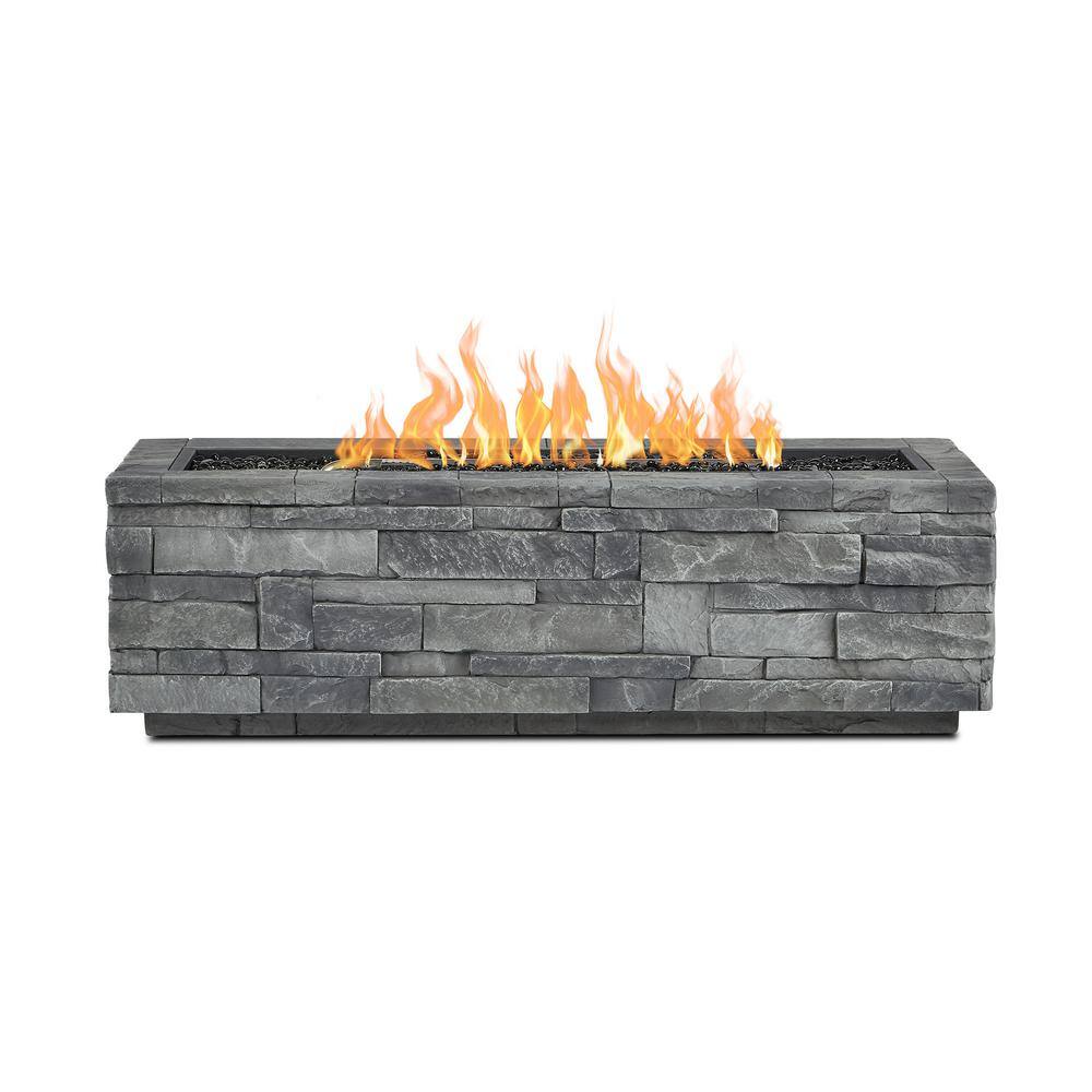 Real Flame Ledgestone 48 in. x 15 in. Rectangle MGO Propane Fire Pit Table in Gray Ledgestone with NG Conversion Kit CT0003LP-GLS