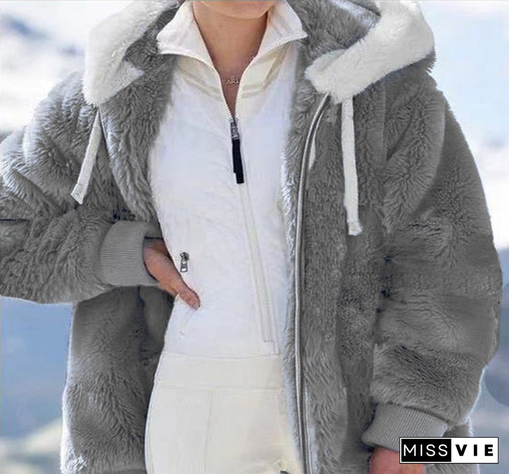 plus size women clothing,New Winter Women's Jacket Hooded Warm Plush Loose Jacket for Women Patchwork Winter Outerwear Faux Fur Zipper Ladies Parka Coat casacos de inverno feminino