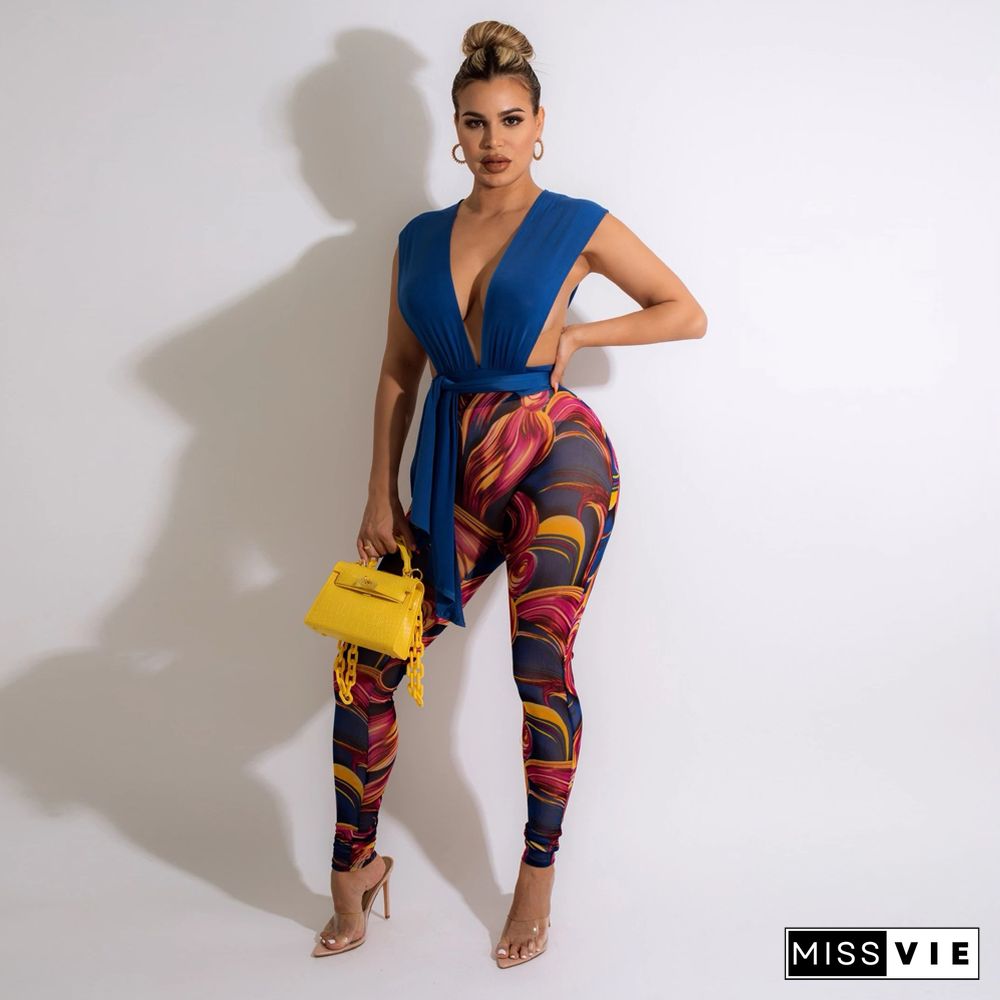 Sexy Bandage Crop Top Printed Pencil Pants Set