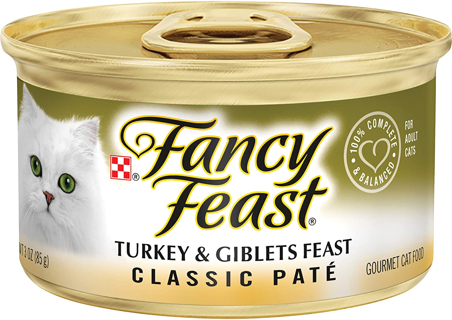 Purina Fancy Feast Grain Free Pate Wet Cat Food， Classic Pate Turkey and Giblets Feast - (24) 3 oz. Cans