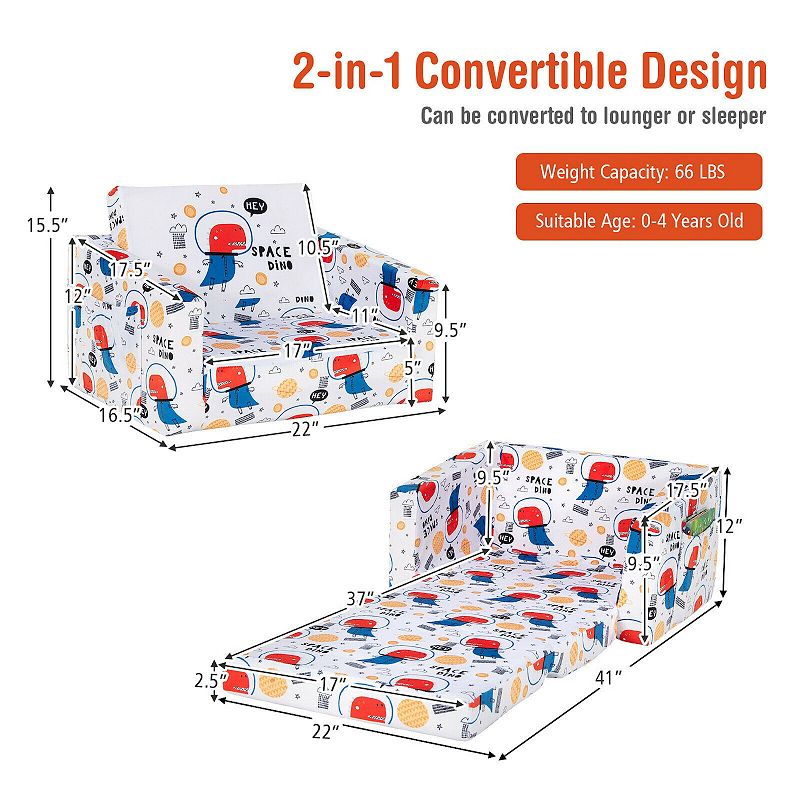 2-in-1 Convertible Kids Sofa with Velvet Fabric