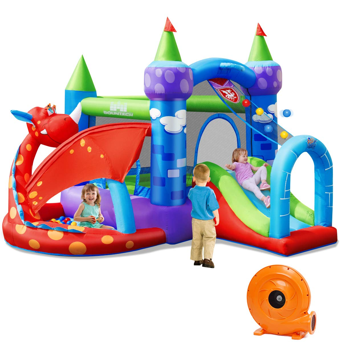 BOUNTECH Inflatable Bounce House, Dragon Jumping Castle Bouncer w/Slide, Jump Area