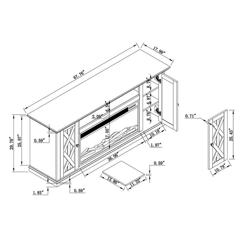 FESTIVO 68 in. Freestanding Electric Fireplace TV Stand in Saw Cut Off White with Dark Desktop FTS21200