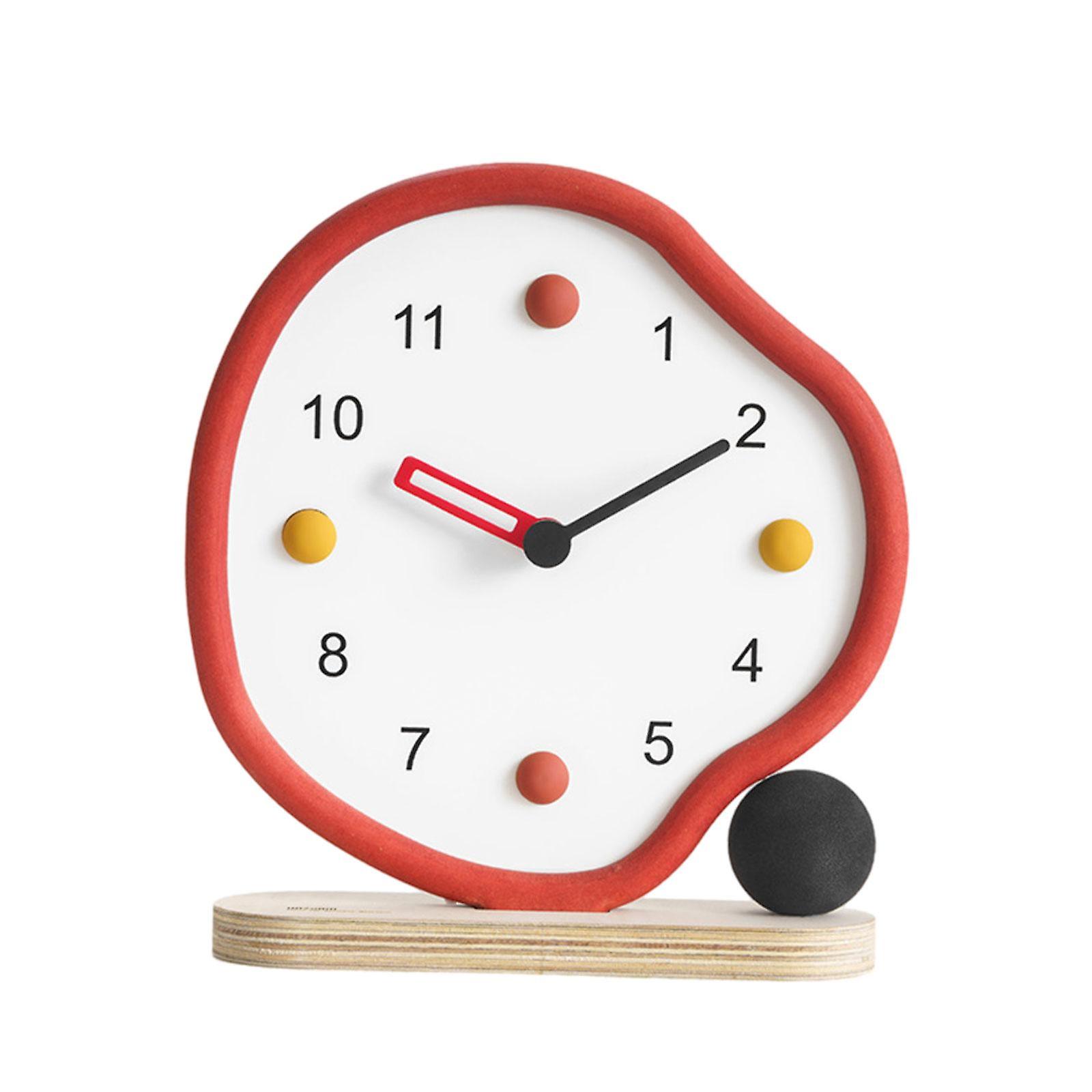 Decorative Table Clock Chic Irregular Modern Art For Mantels Bedside Bedroom Red