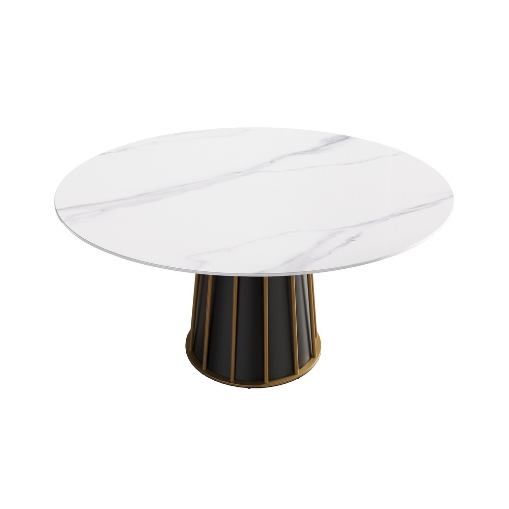 Round Metal Pedestal Dining Table Round Sintered Stone Table.