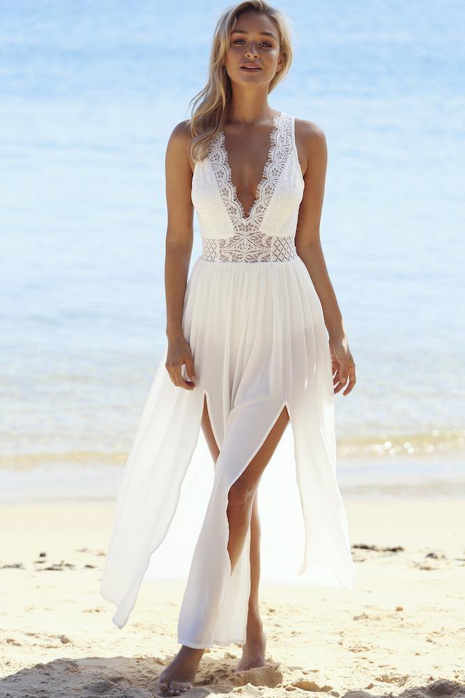 On And Off Maxi Dress White