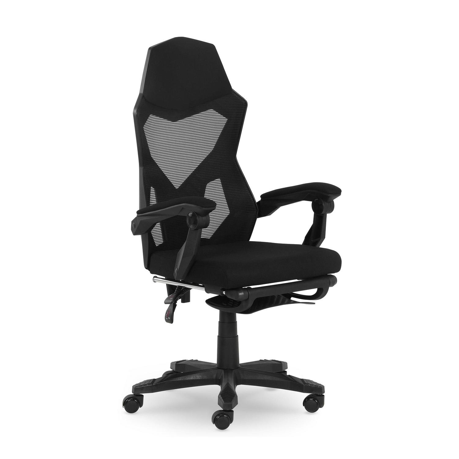 Gamer Gear Gaming Office Chair with Extendable Leg Rest Black Fabric Upholstery  Crowdfused