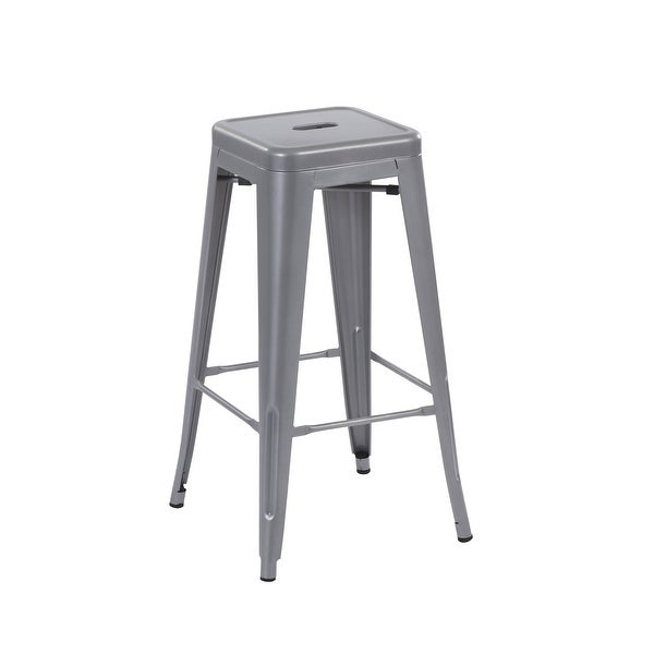 30Inch Metal Barstool， Set of 4， Silver Color， Backless， Seat Height 30 Inch，