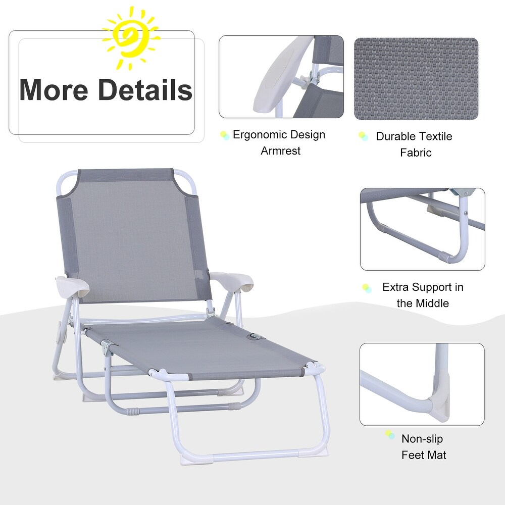 Outsunny Folding Chaise Lounge  Outdoor Sun Tanning Chair  Four Position Reclining Back  Armrests  Iron Frame   Mesh Fabric