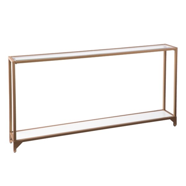 Barley Narrow Metal Console， Gold with White Glass