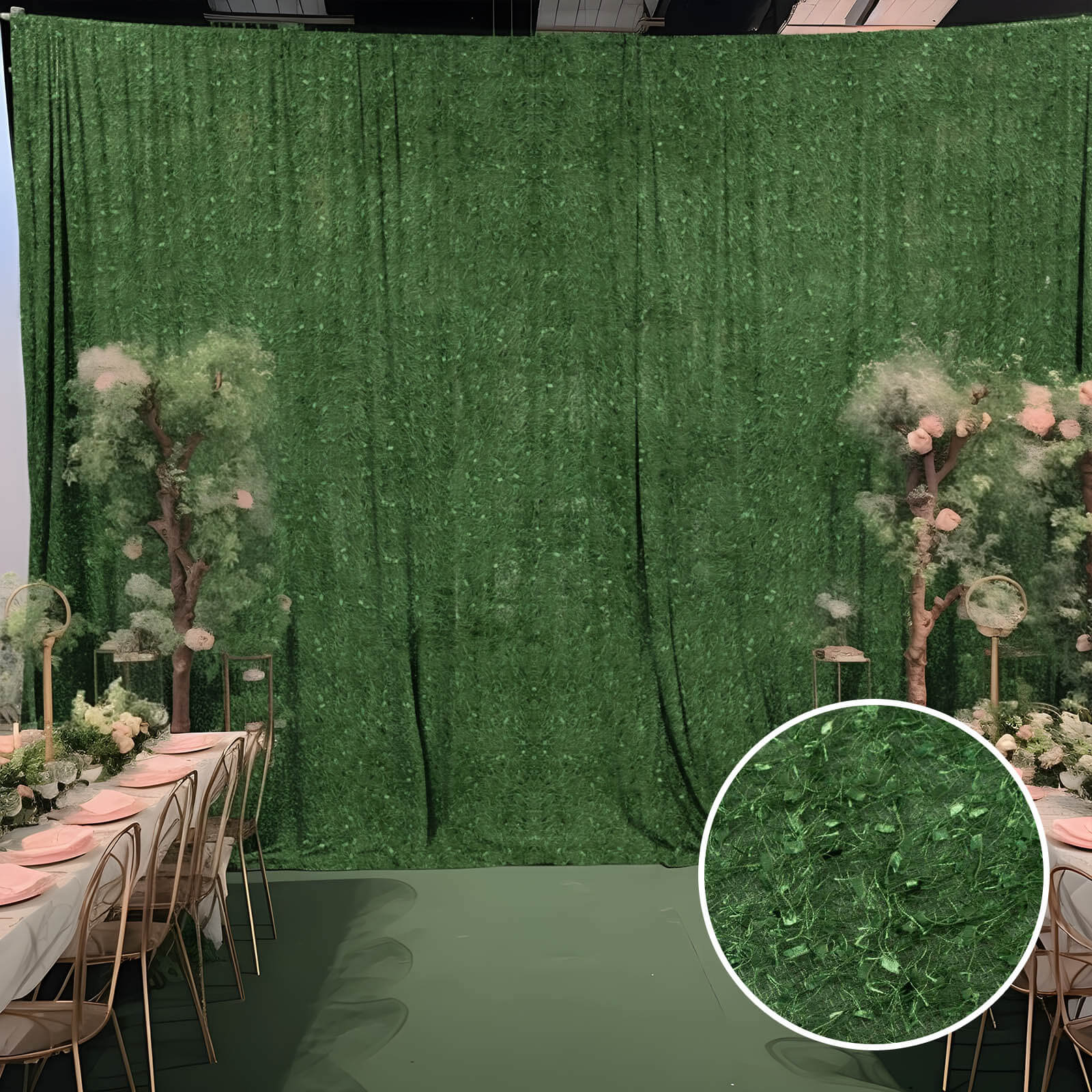 Green Fringe Shag Polyester Backdrop Drape Curtain, Minky Fabric Event Divider Panel - 8ftx8ft