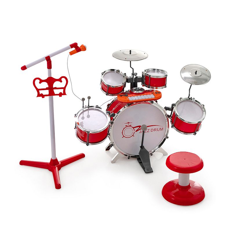 Kids Jazz Drum Keyboard Set with Stool and Microphone Stand