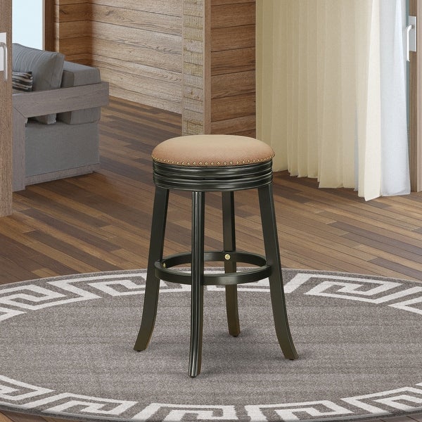 East West Furniture Devers Swivel Backless Barstool of 30'' Seat Height with Pu Leather Roast (Color Options Available)