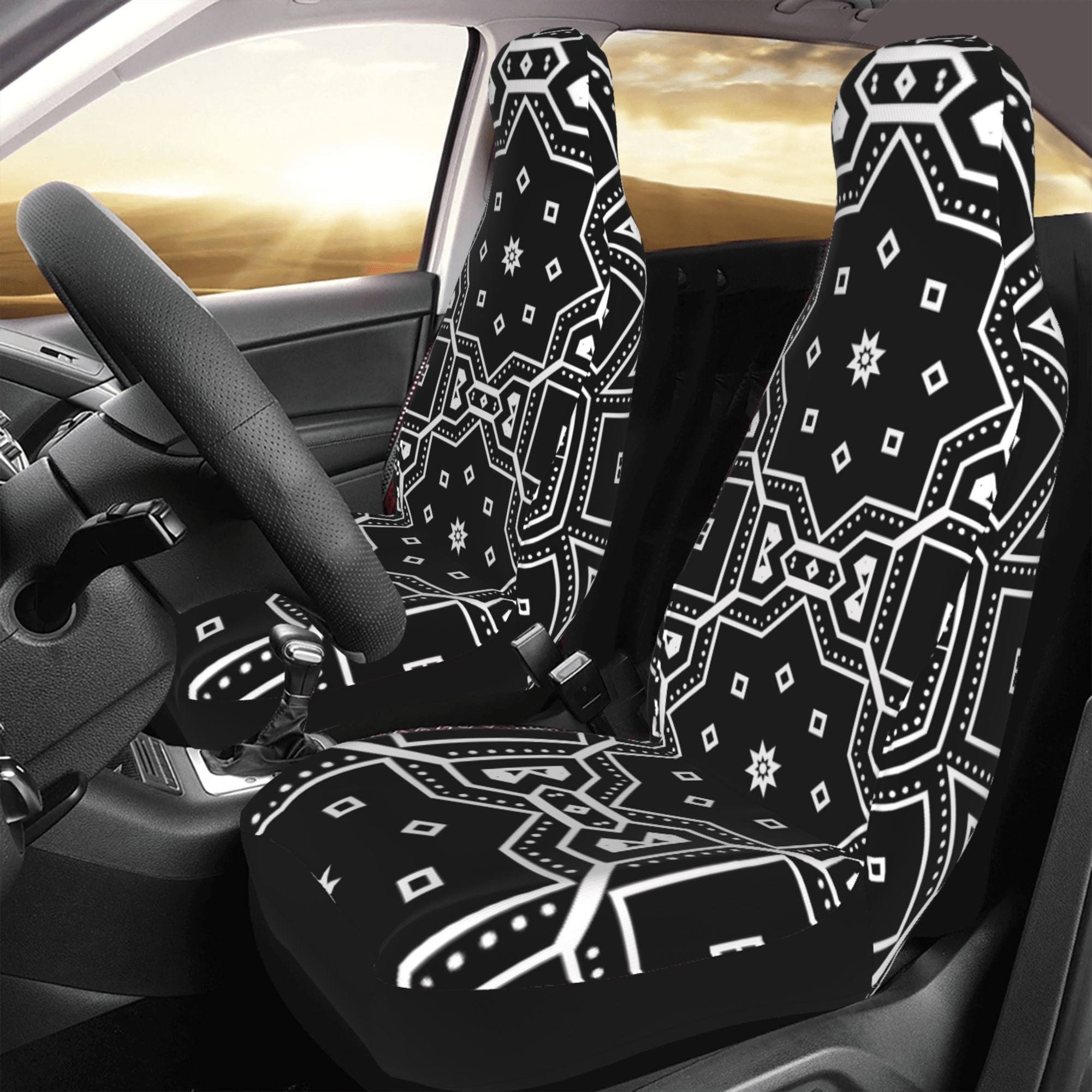 ZICANCN Car Seat Cover Black Geometry Car Front Seat Covers Protectors ， Automotive Seat Covers for Cars Trucks Suv