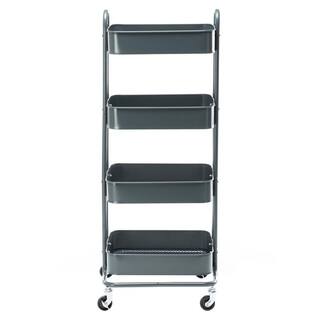 Huluwat 4-Tier Metal 4-Wheeled Shelves Storage Utility Cart in Gray RY-TC-USBO4513