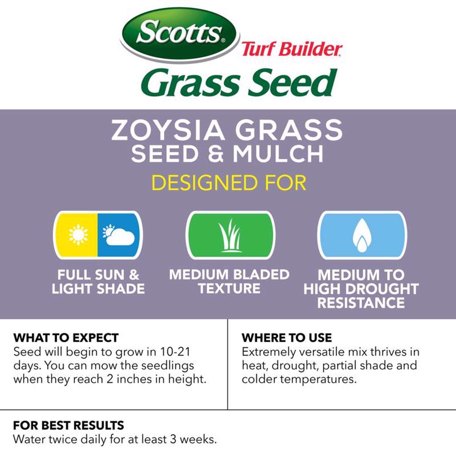 Scotts Turf Builder Zoysia Grass Partial Shade/Sun Grass Seed and Mulch 5 lb