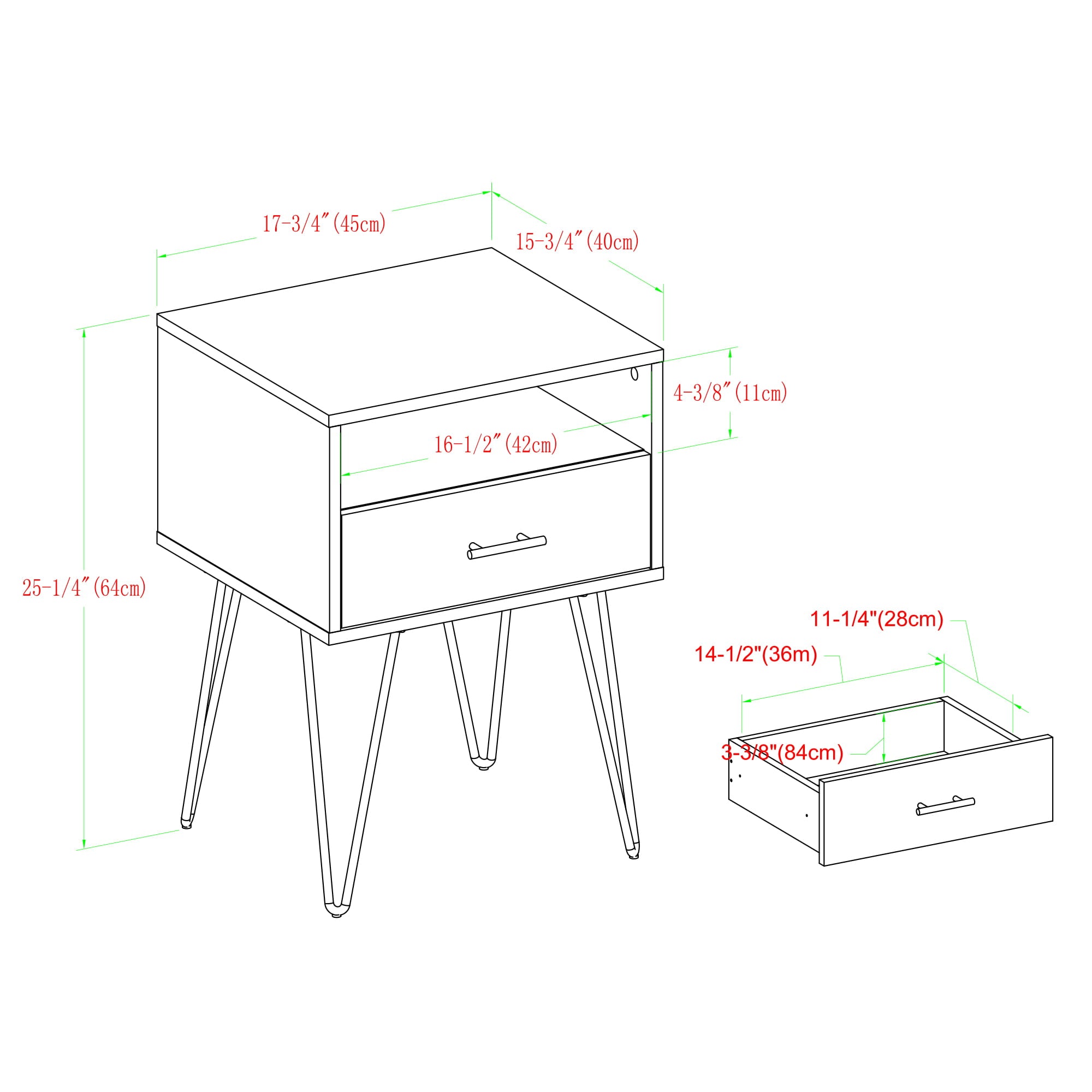 Manor Park Mid Century Modern Hairpin Leg Nightstand, Slate Grey