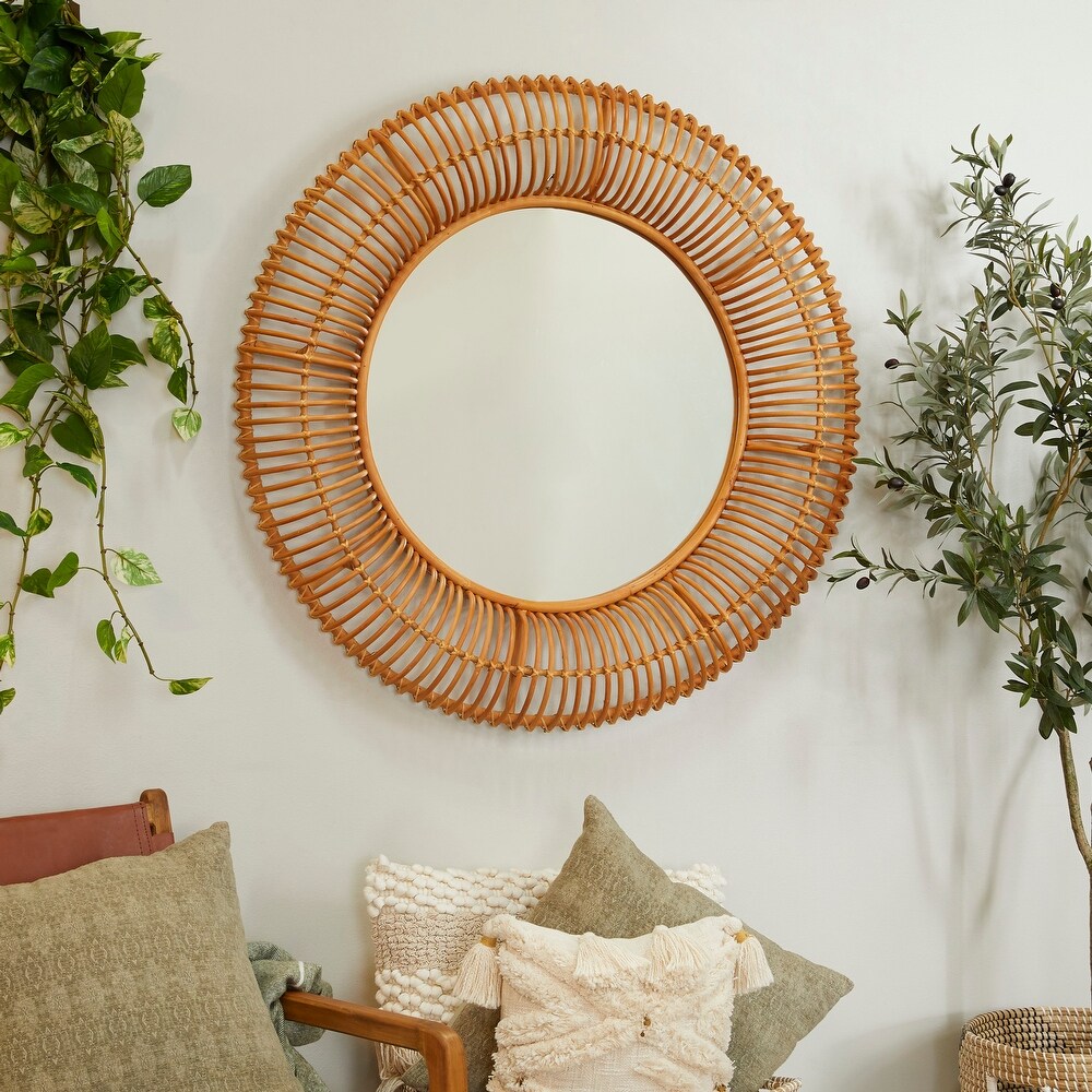 Brown Rattan Handmade Woven Wall Mirror