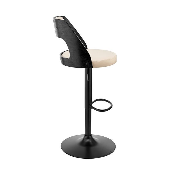 Cream Upholstered Black Base Adjustable Swivel Bar Stool - 44