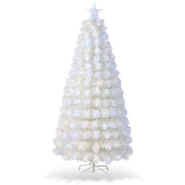 Costway 5FT/6FT/7FT PreLit Christmas Tree Fiber Optic SnowFlocked