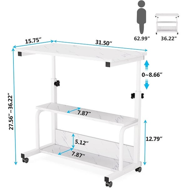 Portable Desk with Wheels， Height Adjustable Rolling Side Table for Bedside Sofa Couch