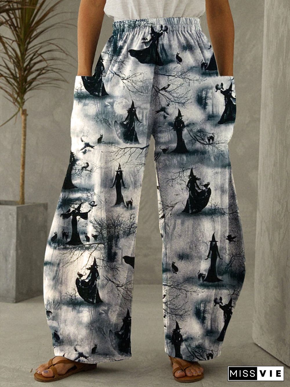 Halloween Witch Print Vintage Pants