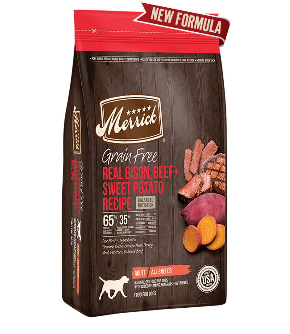 Merrick Grain Free Real Bison， Beef + Sweet Potato Recipe Dry Dog Food， 4 Lbs.