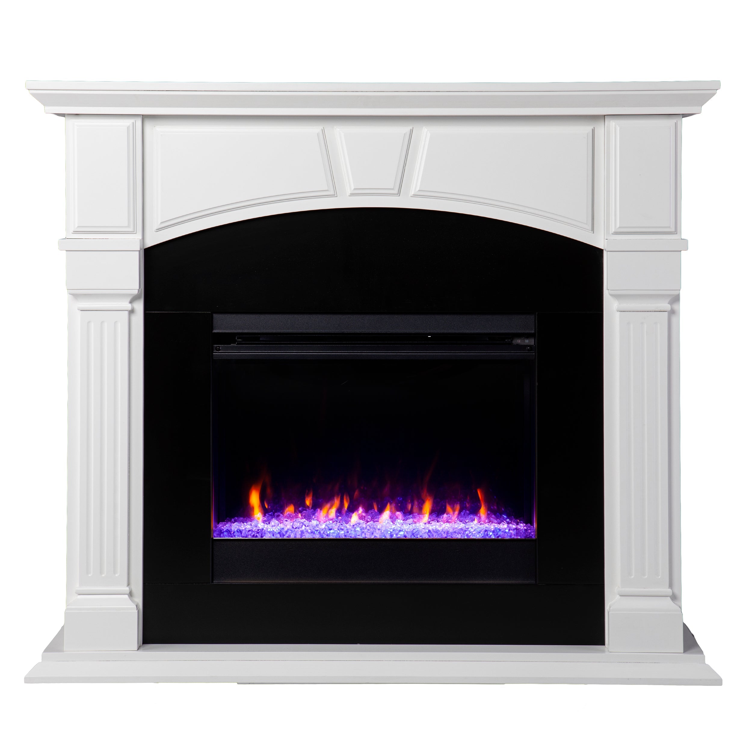 SEI Furniture Alaton Freestanding Transitional Color Changing Electric Fireplace in White and Black Finish