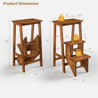 WELLFOR 3-in-1 3-Step Rubber Wood Folding Step Stool 200 lbs. with Convenient Handle in Natural JV10235-HGY-CF