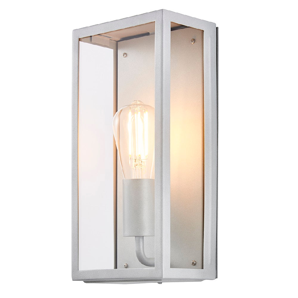 Britalia BRZN-20944-SIL Silver & Glass Panel Outdoor Vintage Rectangular Flush Wall Light