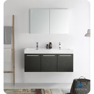 Fresca Vista 47 in. Modern Double Bathroom Wall Hung Vanity Cabinet Only in Black FCB8092BW-D