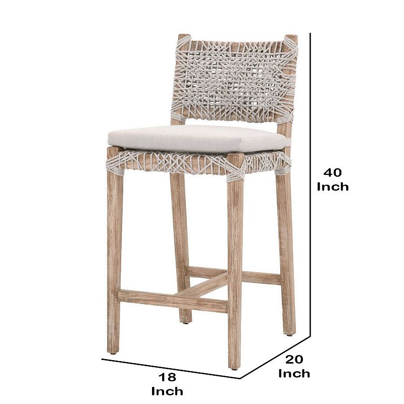 Interwined Rope Design Counter Stool with Removable Seat Cushion， Gray