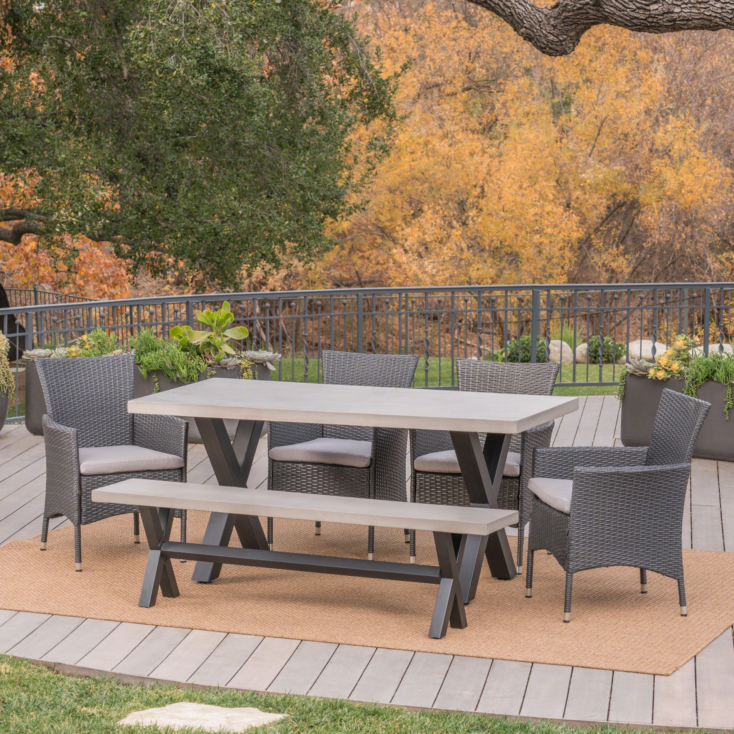 Jaston Outdoor 6 Piece Grey Wicker Dining Set