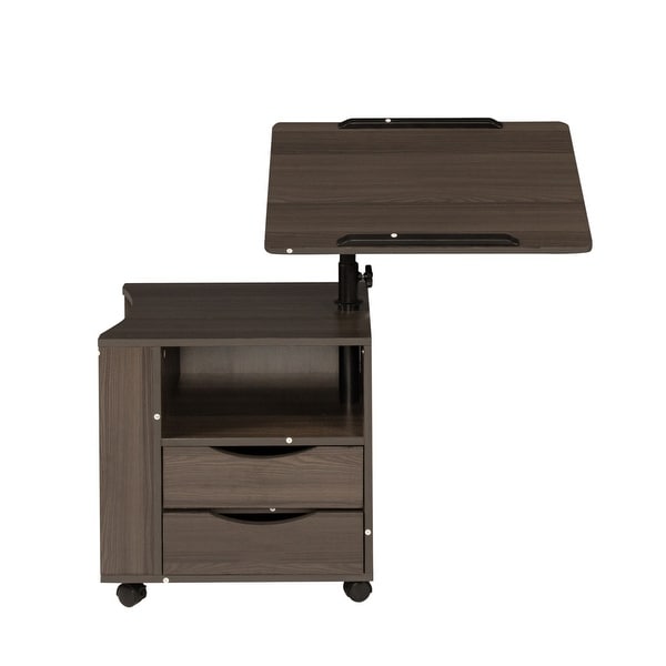 Height Adjustable End Table Wooden with Swivel Top Black Walnut