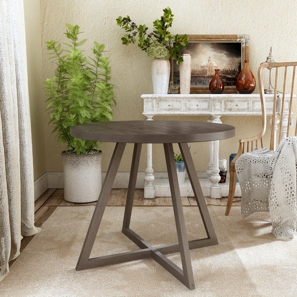 Wood Round Dining Table with X-shape Legs for Small Places， Gray