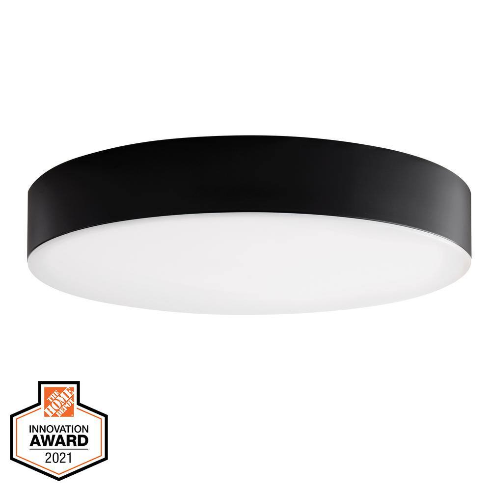 Hampton Bay Lakeshore 13 in. Matte Black Smart CCT and RGB Selectable LED Flush Mount Powered by Hubspace SMACADER-MAGB01