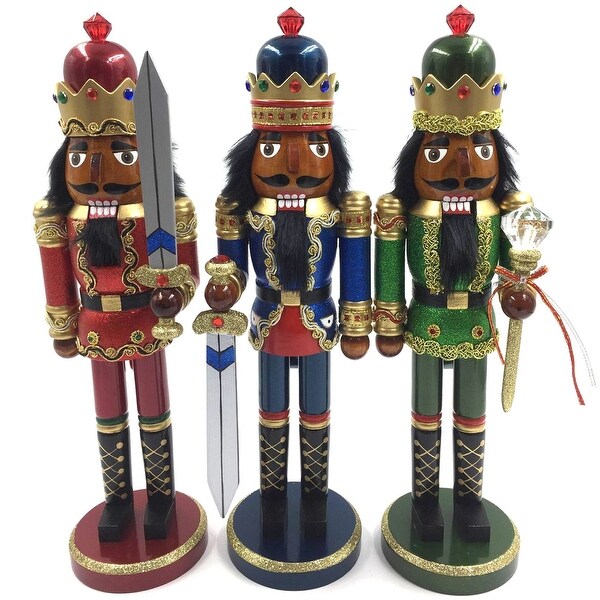 Set of 3 African American Bejeweled King Christmas Nutcrackers 15