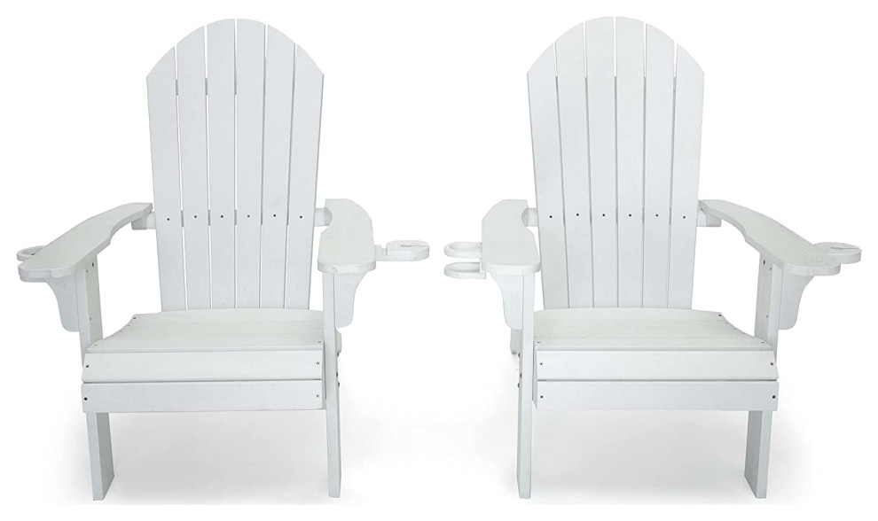 2 Pack Patio Adirondack Chair  Slatted Back and Wide Arms With Cup Holders   Beach Style   Adirondack Chairs   by Decor Love  Houzz