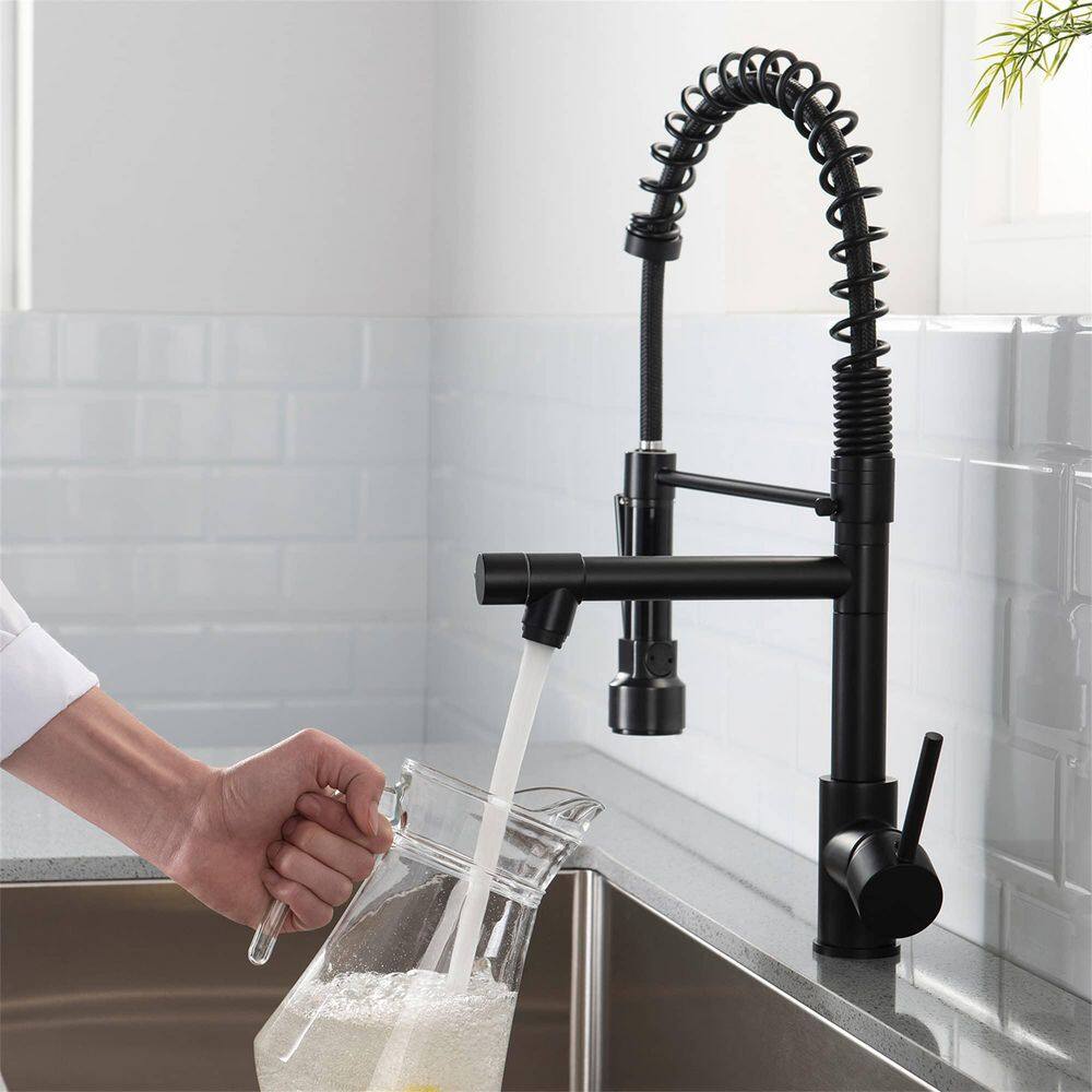 FLG Single-Handle Commercial Kitchen Sink Faucet with Pull Down Sprayer Kitchen Faucets 1-Hole Brass Laundry Tap Matte Black CC-0027-MB