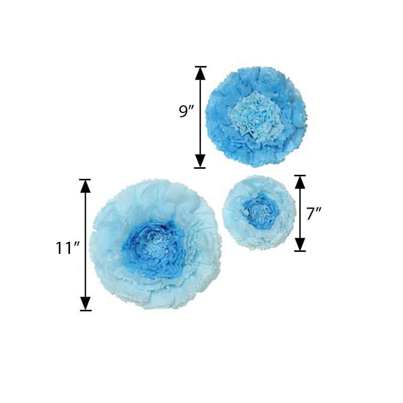 Set of 6 Aqua / Blue Carnation 3D Paper Flowers Wall Decor 7