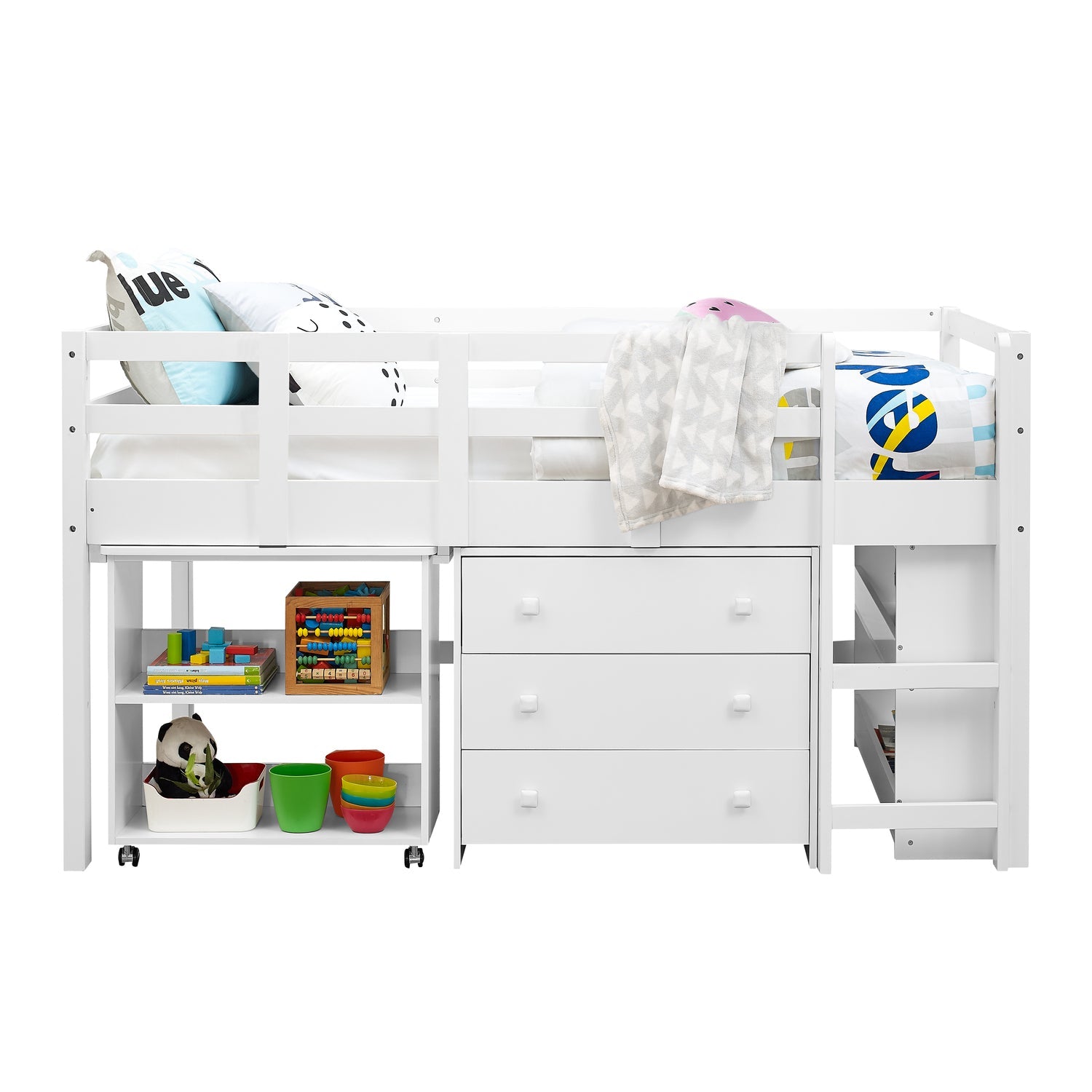 Naomi Home Twin Low Loft Bed with Desk for Kids, Study Loft Bed, White