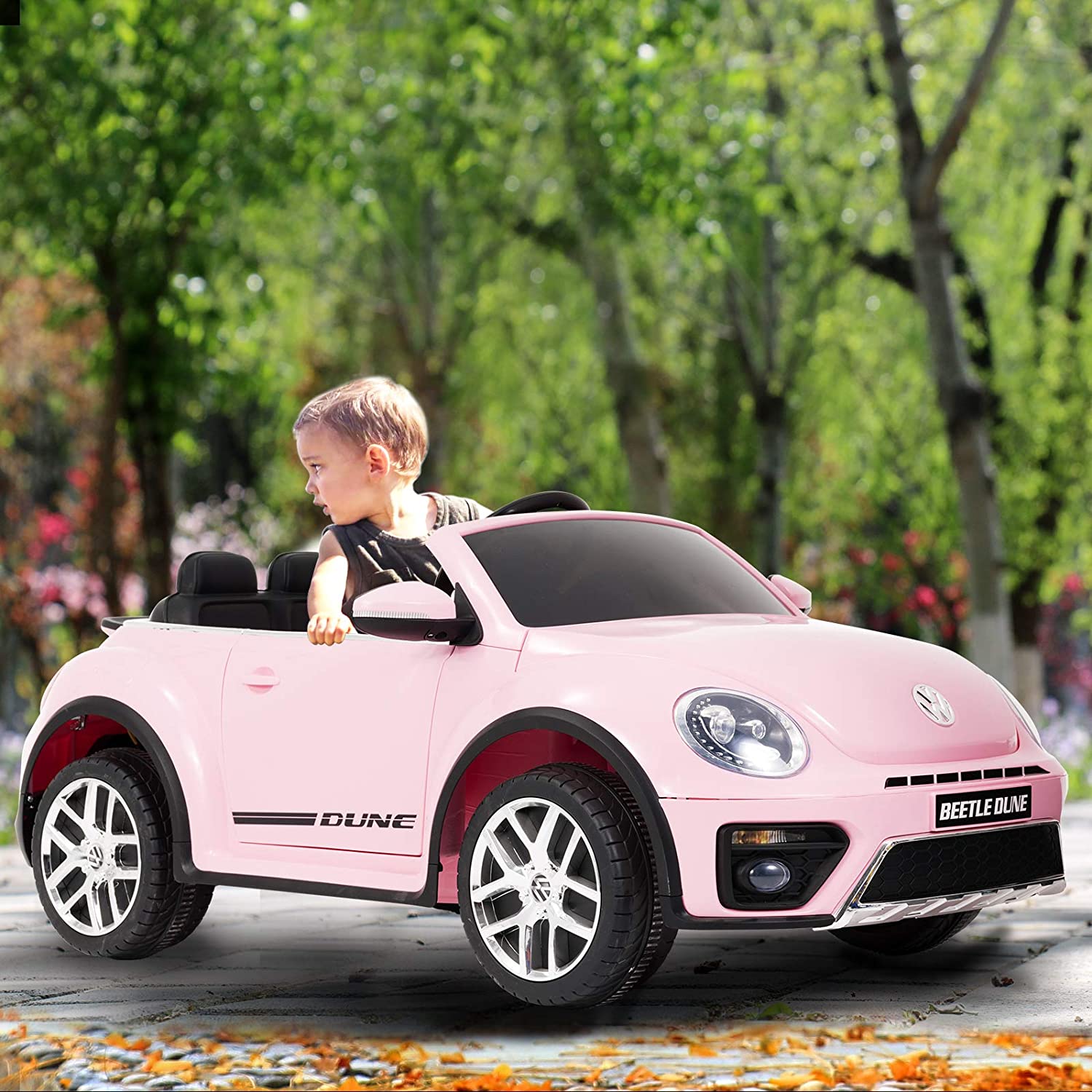 12V Kids Electric Ride on Cars Battery Powered Motorized Vehicles, Remote Control, Music, Bluetooth, Suspension, Double Door, Pink