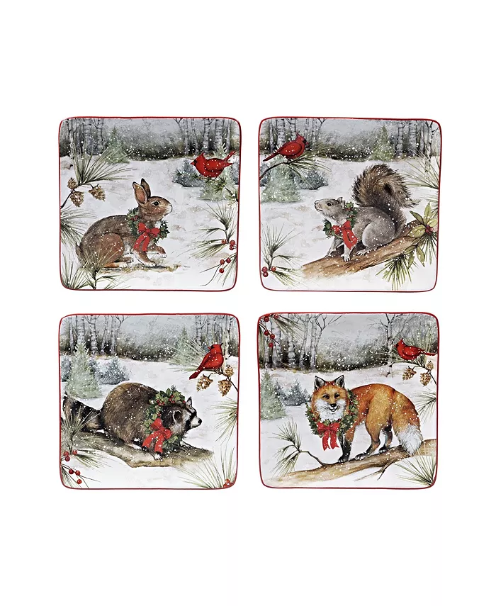 Certified International Winter Forest 4 Piece Dessert Plate